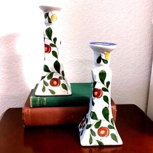 Vintage1970 Zhongguo Zhi Chinese Hand Painted Vines Candle Holder Set